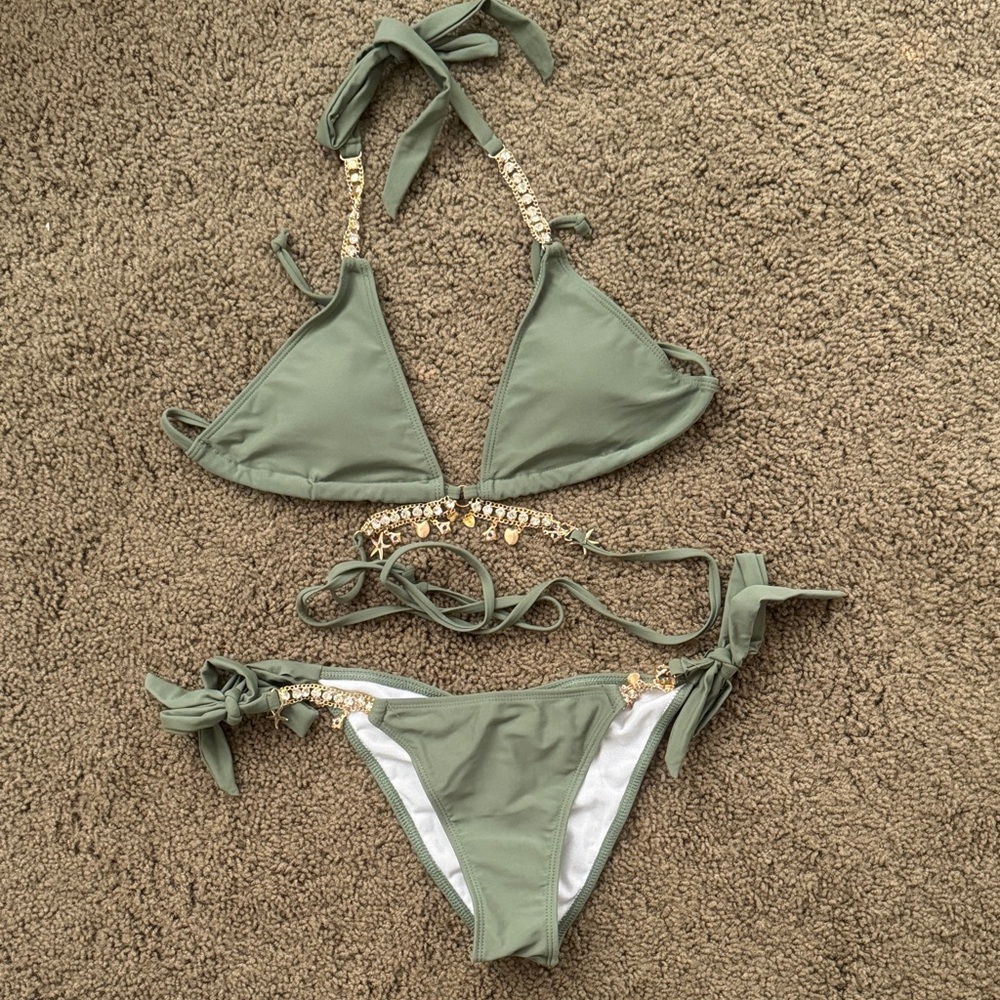 Green Bikini with Gold Accents